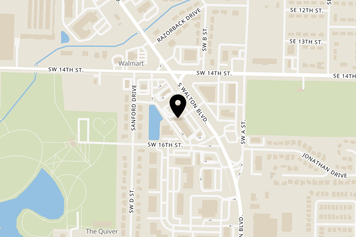 Map showing the location of Capriotti's Sandwich Shop on 1406 S Walton Blvd #2 in Bentonville